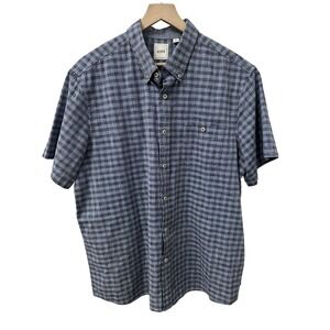 ROWM Mens Short Sleeve Blue Gray‎ Checked Button Up Shirt Sz XL Fall Classic